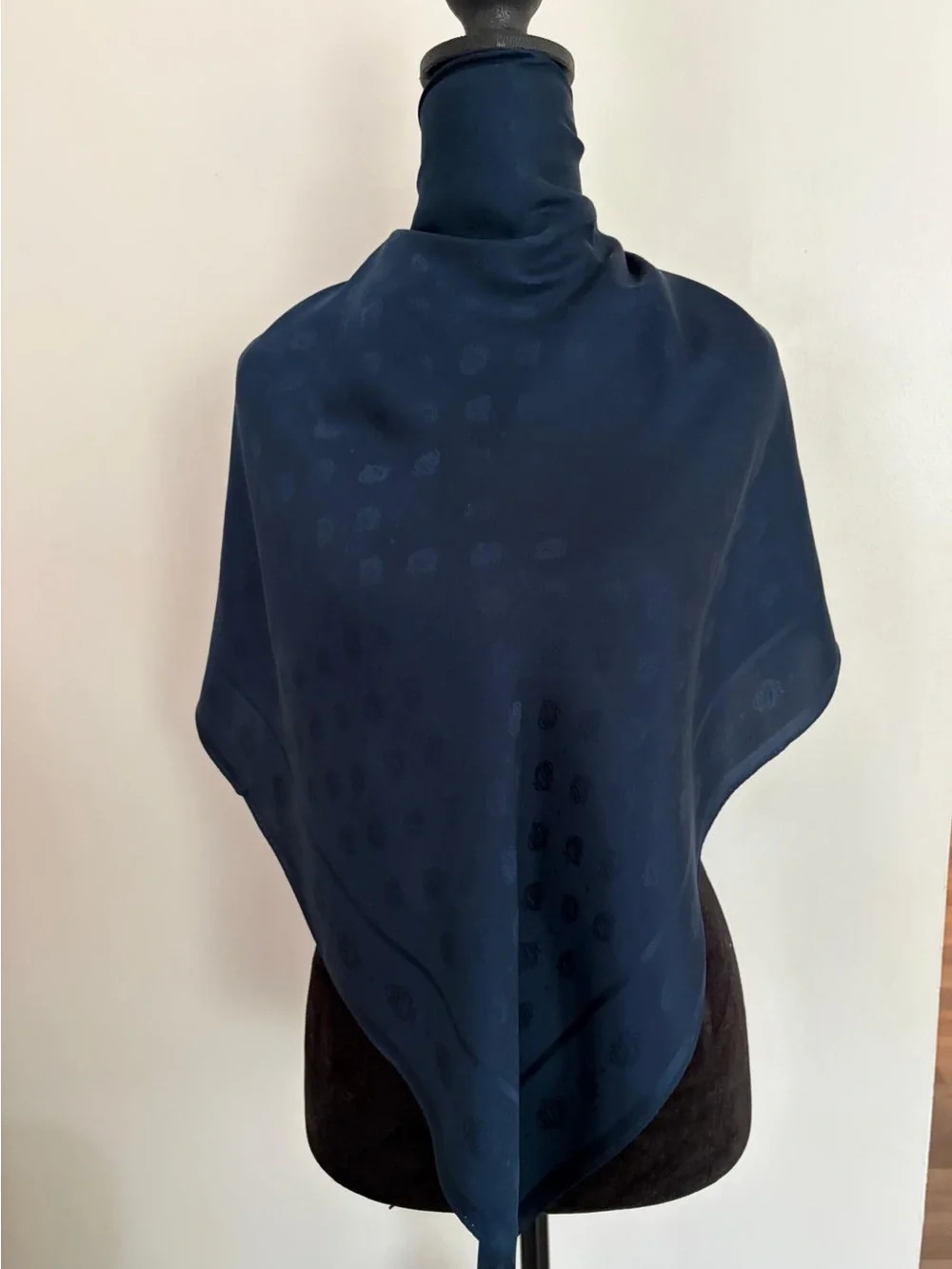 Christian Dior Silk Scarf Navy Trotter Monogram Hand Rolled